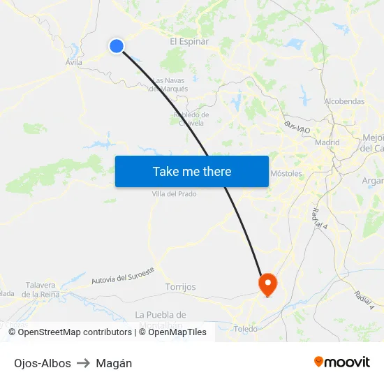 Ojos-Albos to Magán map