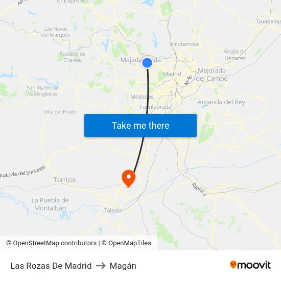Las Rozas De Madrid to Magán map