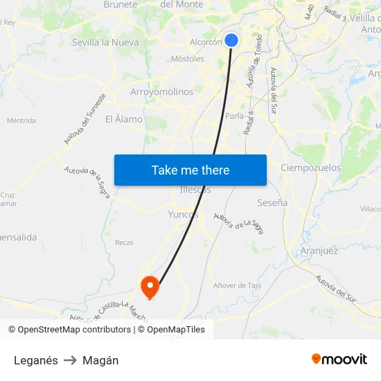 Leganés to Magán map