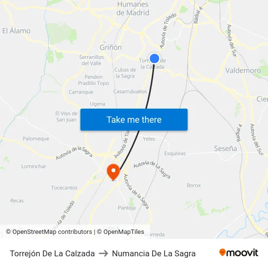 Torrejón De La Calzada to Numancia De La Sagra map