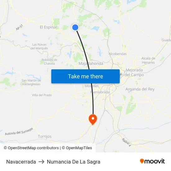 Navacerrada to Numancia De La Sagra map