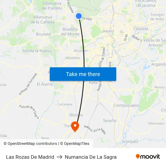Las Rozas De Madrid to Numancia De La Sagra map