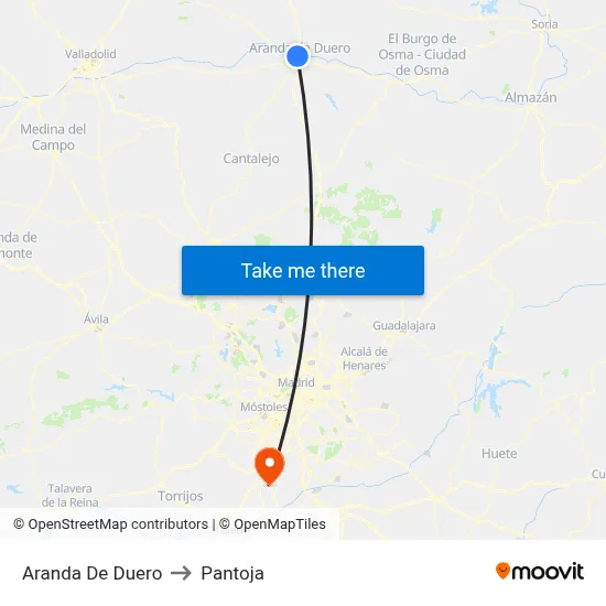 Aranda De Duero to Pantoja map