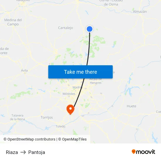 Riaza to Pantoja map