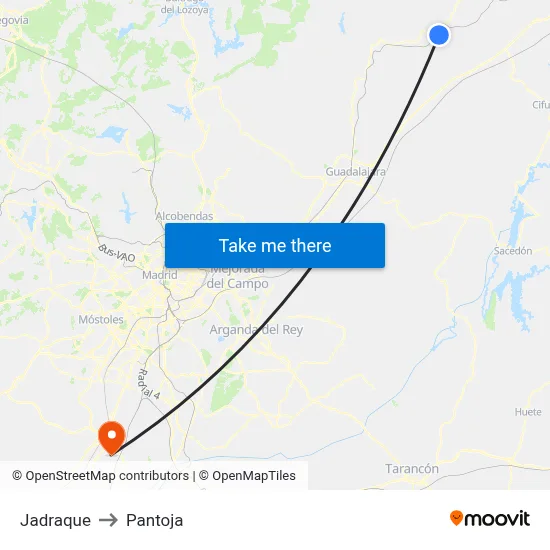 Jadraque to Pantoja map
