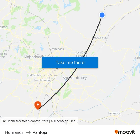 Humanes to Pantoja map