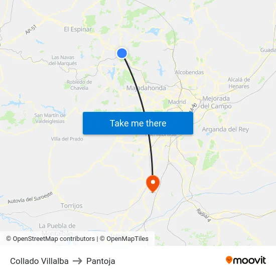 Collado Villalba to Pantoja map