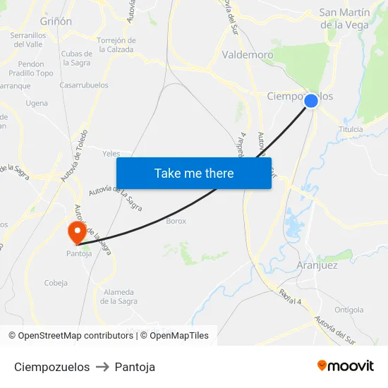 Ciempozuelos to Pantoja map