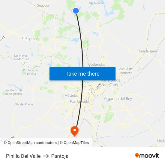 Pinilla Del Valle to Pantoja map