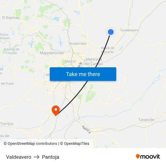 Valdeavero to Pantoja map