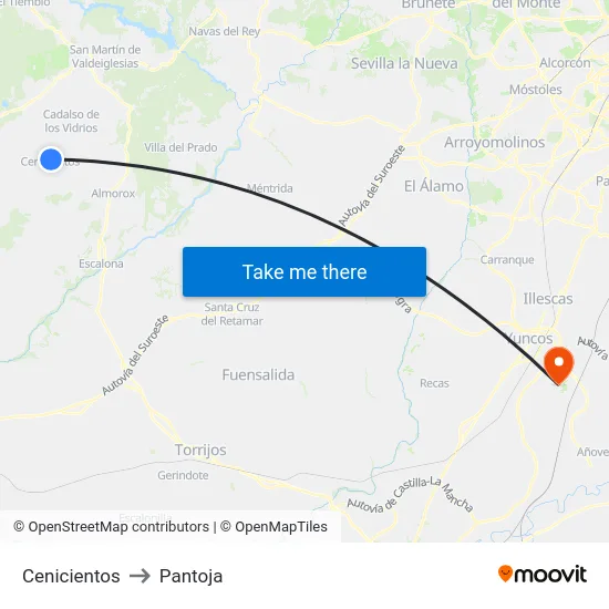 Cenicientos to Pantoja map