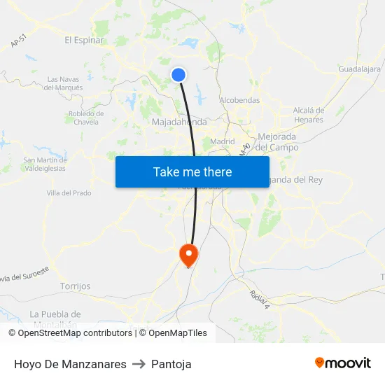 Hoyo De Manzanares to Pantoja map