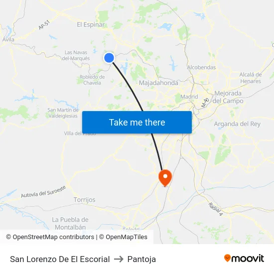 San Lorenzo De El Escorial to Pantoja map