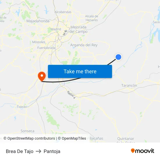 Brea De Tajo to Pantoja map