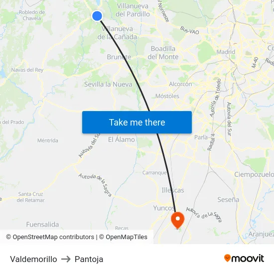 Valdemorillo to Pantoja map