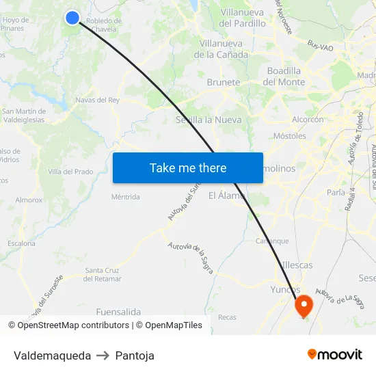 Valdemaqueda to Pantoja map