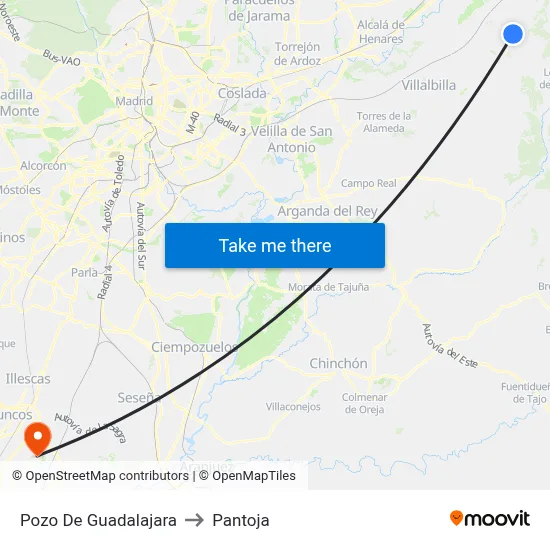 Pozo De Guadalajara to Pantoja map
