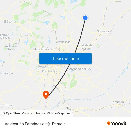 Valdenuño Fernández to Pantoja map