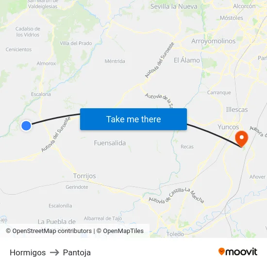 Hormigos to Pantoja map