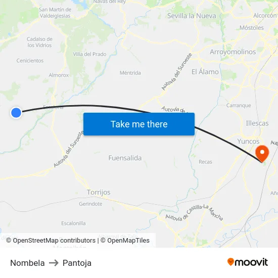 Nombela to Pantoja map