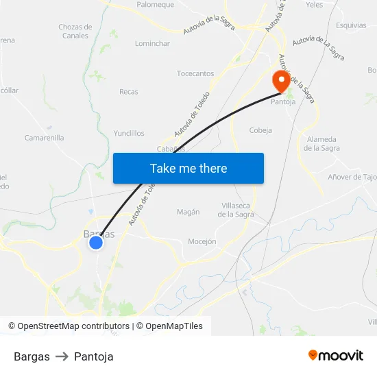 Bargas to Pantoja map