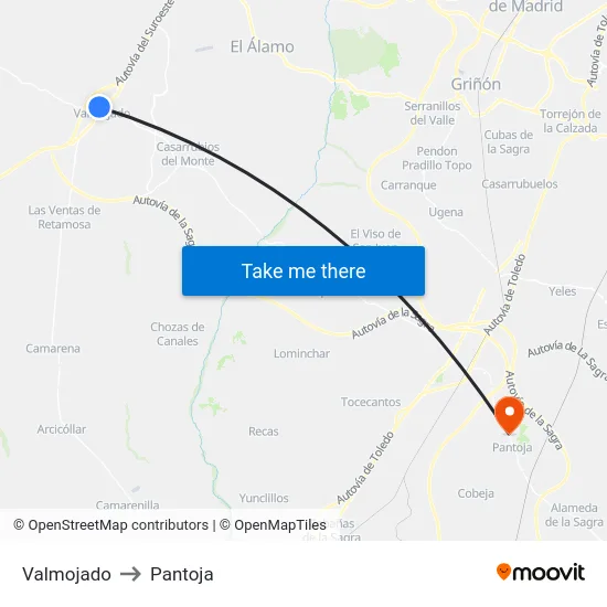 Valmojado to Pantoja map