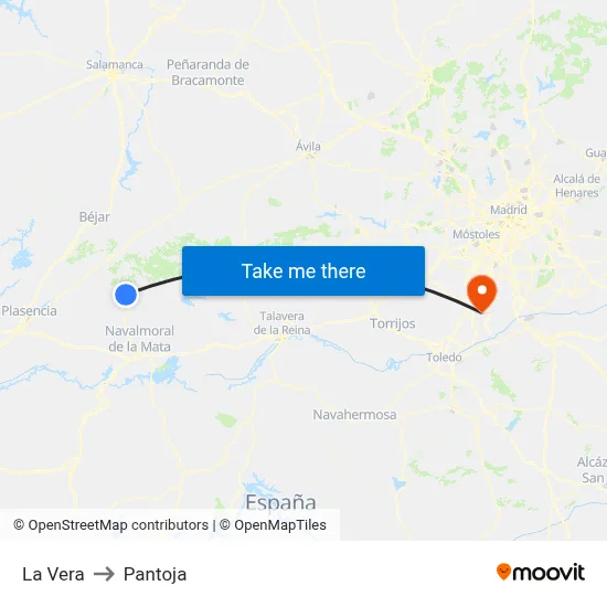 La Vera to Pantoja map