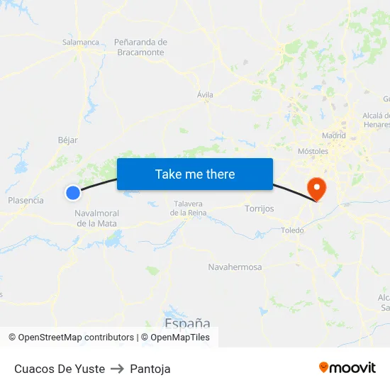 Cuacos De Yuste to Pantoja map