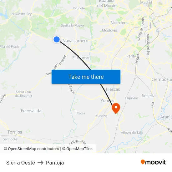Sierra Oeste to Pantoja map