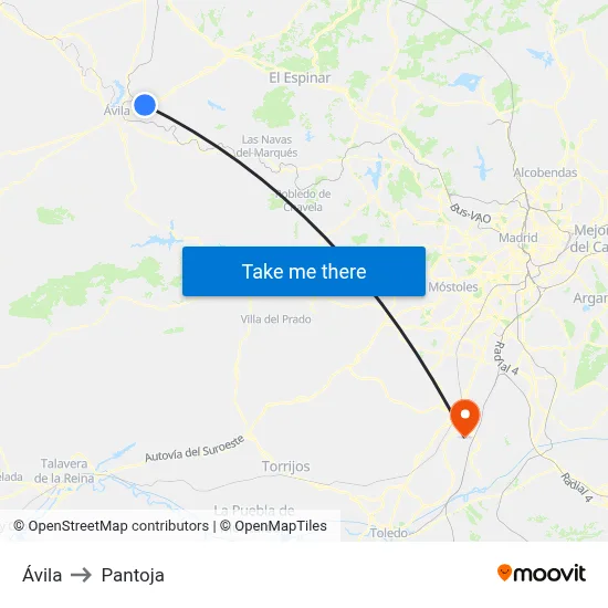 Ávila to Pantoja map