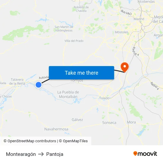 Montearagón to Pantoja map