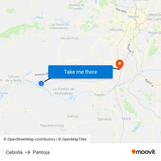 Cebolla to Pantoja map