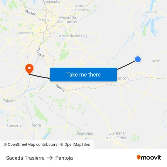 Saceda-Trasierra to Pantoja map