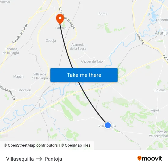 Villasequilla to Pantoja map