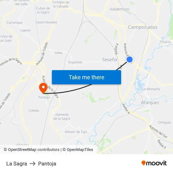 La Sagra to Pantoja map