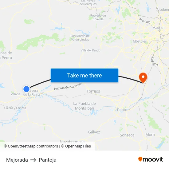 Mejorada to Pantoja map
