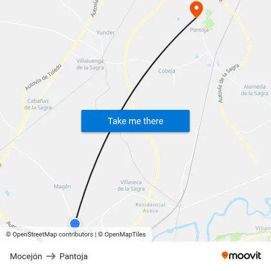 Mocejón to Pantoja map
