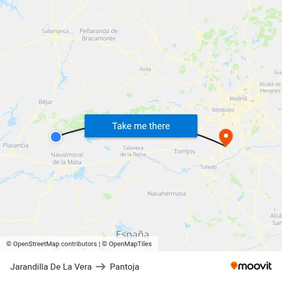 Jarandilla De La Vera to Pantoja map