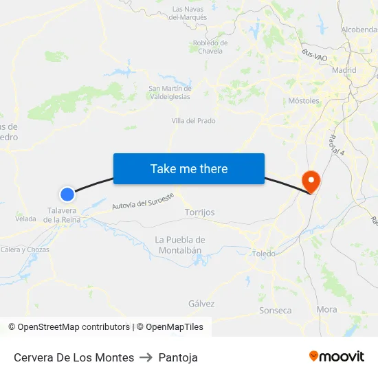 Cervera De Los Montes to Pantoja map