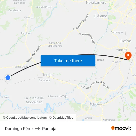 Domingo Pérez to Pantoja map