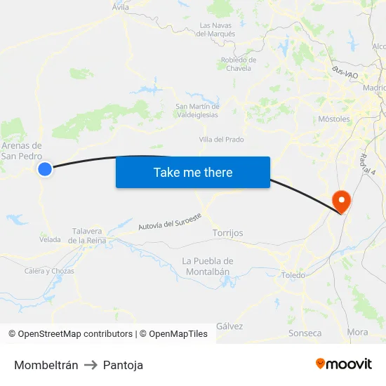 Mombeltrán to Pantoja map