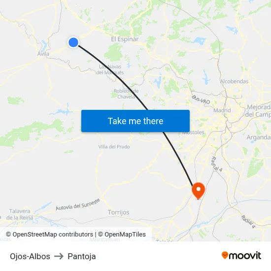 Ojos-Albos to Pantoja map