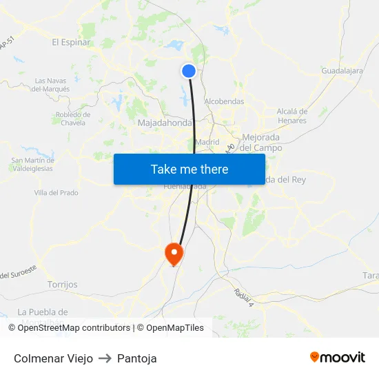 Colmenar Viejo to Pantoja map