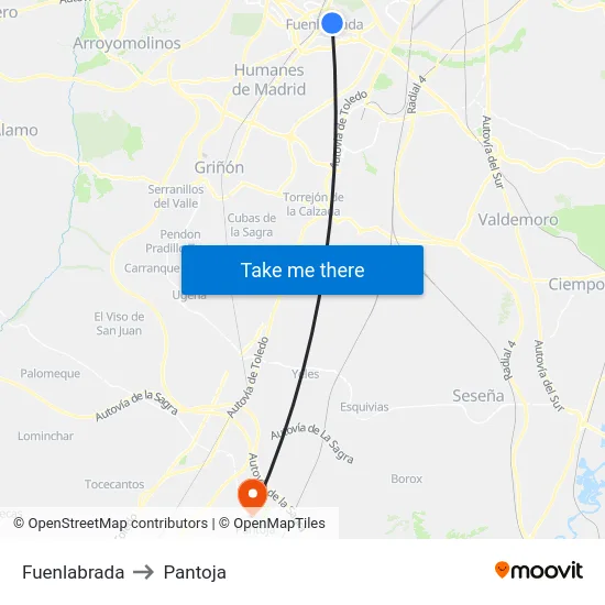 Fuenlabrada to Pantoja map