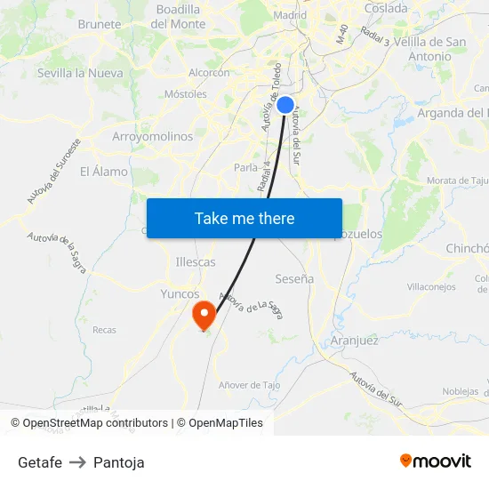 Getafe to Pantoja map