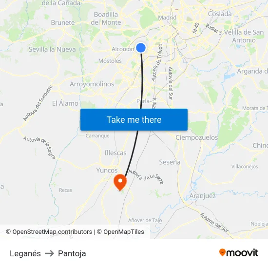 Leganés to Pantoja map