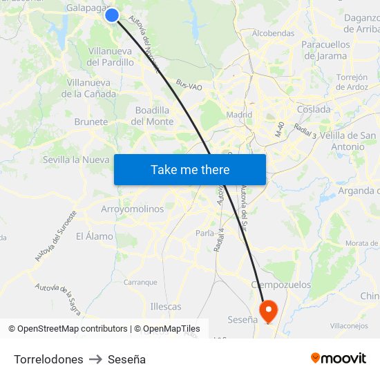 Torrelodones to Seseña map
