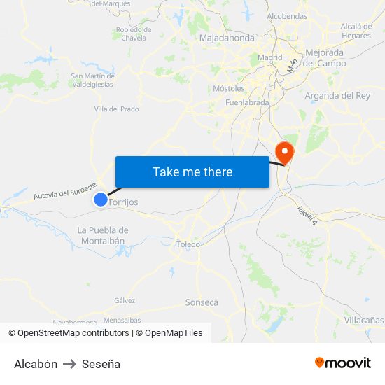 Alcabón to Seseña map