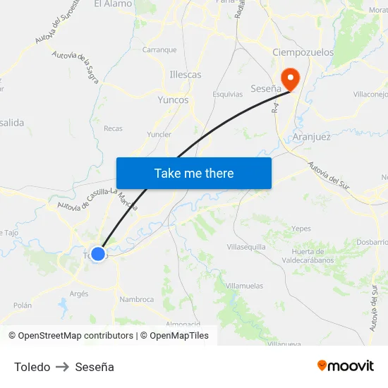 Toledo to Seseña map