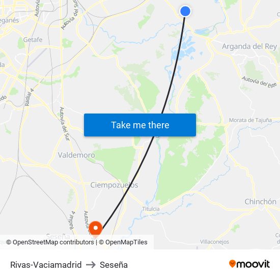 Rivas-Vaciamadrid to Seseña map